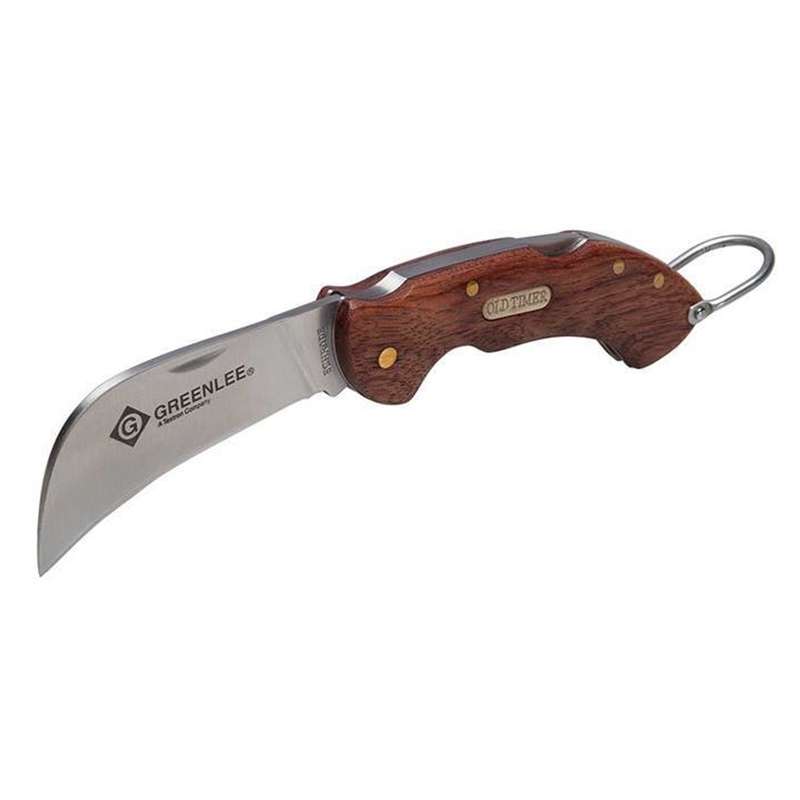 Folding Knife, Hawk Bill, 2-5/8", Stainless Steel, Wood, POP